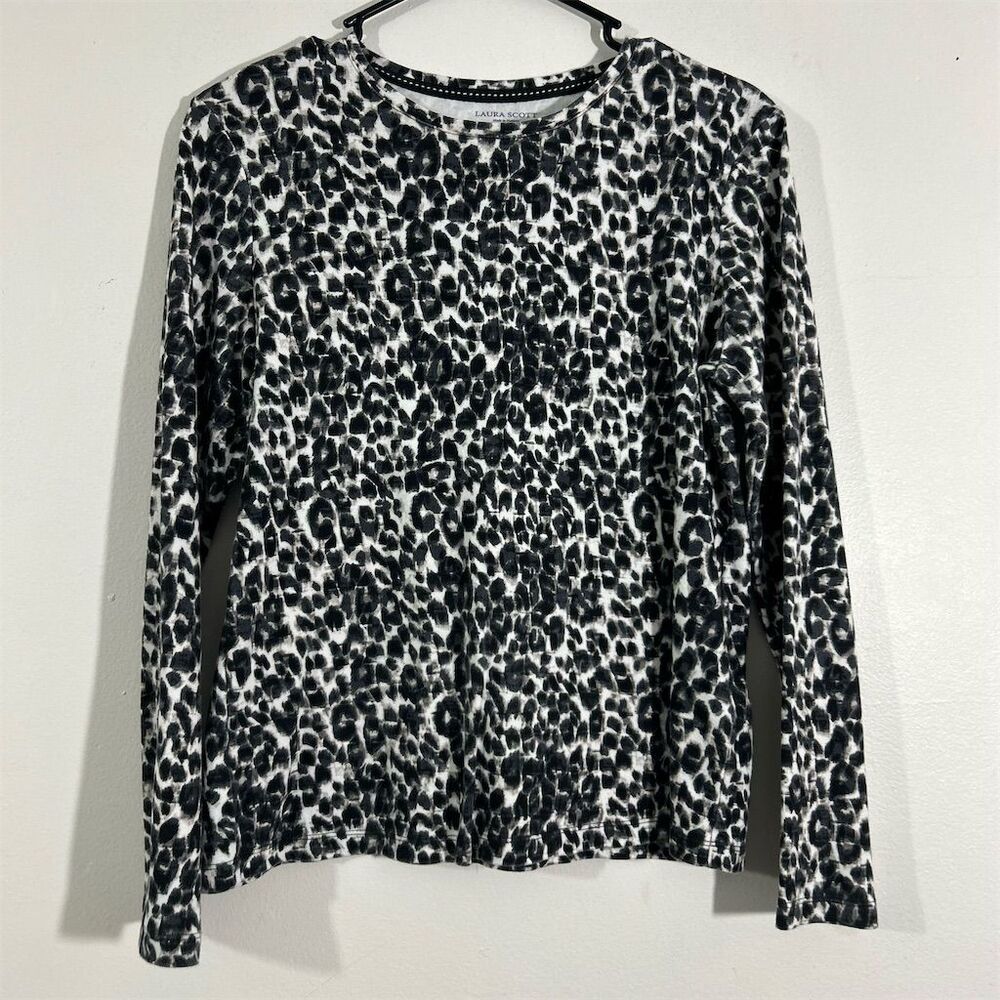 Laura Scott Women's Black‎ Animal Print Long Sleeve Blouse Size S Casual Fall